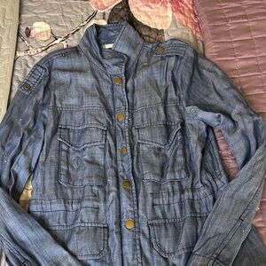 Casual Blue Denim Utility Jacket - Women's Lightweight Spring Coat